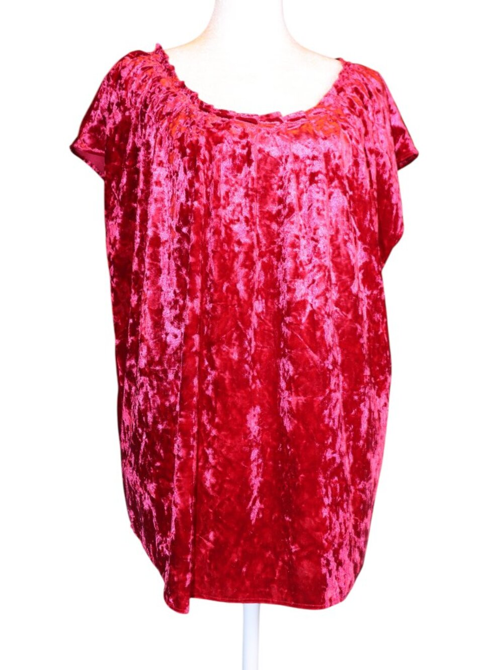 Vibrant Lauren Conrad Red Crushed Velvet Cap Sleeve Blouse Size XL EUC - Picture 2 of 7